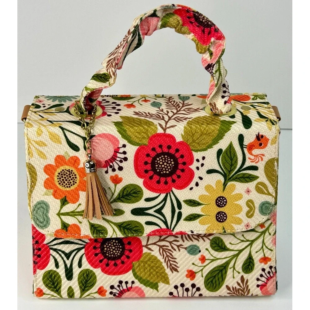 Multicolor Corduroy Hard Shell Medium‎ Floral Top Handle Spring Brunch Girls Out